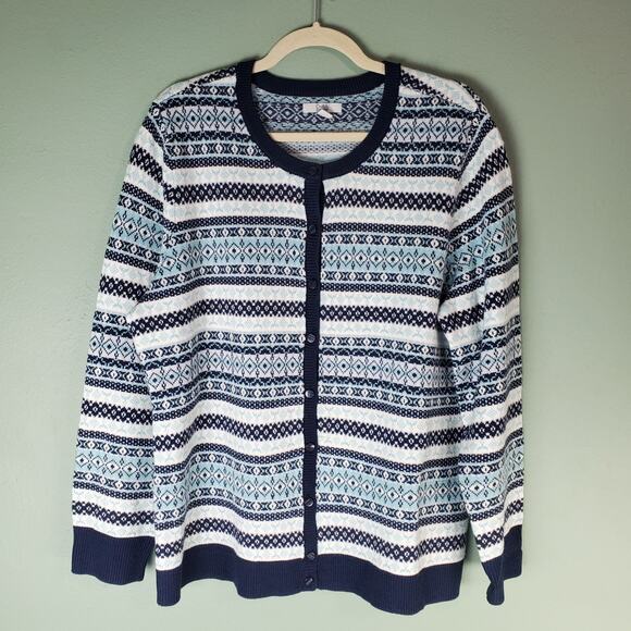 Croft & Barrow Womens Blue Fair Isle Button Long Sleeve Cardigan Sweater Size XL - Picture 1 of 5